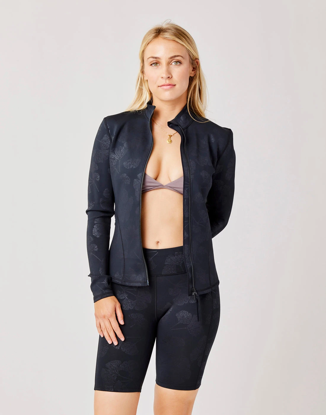 Stella Zip-Up Jacket: Ginkgo Embossed 2 Stella Zip-Up Jacket: Ginkgo Embossed - Image 2