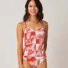 Stinson Tankini: Checkered Palm W. Hot Red